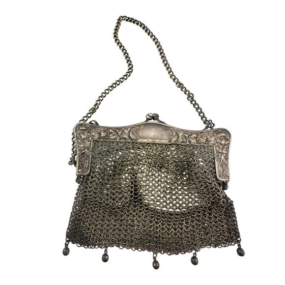 1920's German Silver Chain Mail Mesh Evening Bag - Picture 1 of 10